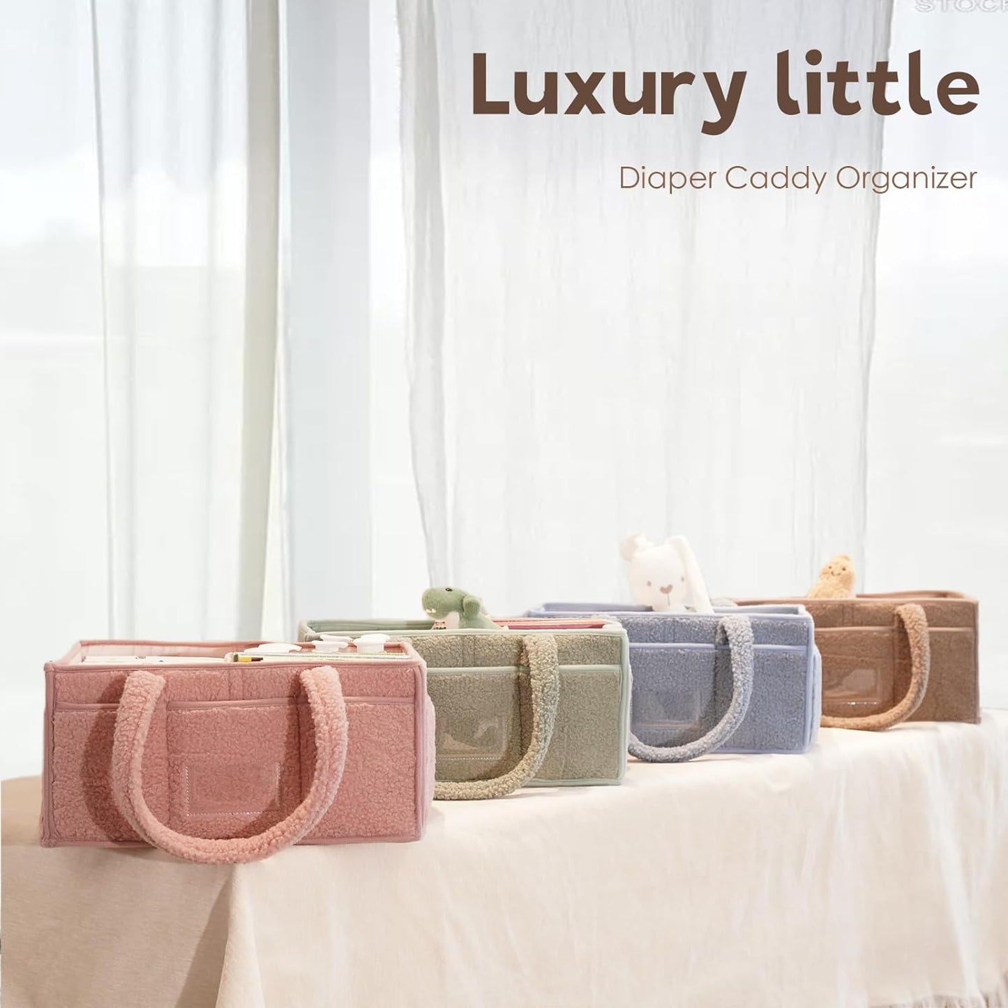 luxury little Diaper Caddy Organizer, Large Cotton Rope Nursery Baby Basket, Changing Table Organizer for Baby Diaper Storage, Portable Car Organizer with Removable Divider (Lily Green)