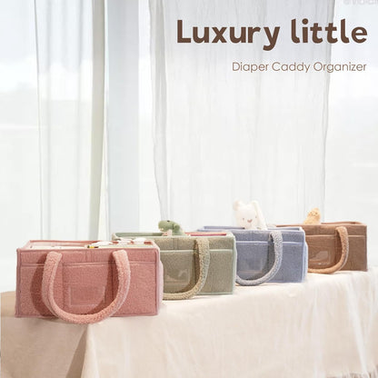 luxury little Diaper Caddy Organizer, Large Cotton Rope Nursery Baby Basket, Changing Table Organizer for Baby Diaper Storage, Portable Car Organizer with Removable Divider (Lily Green)