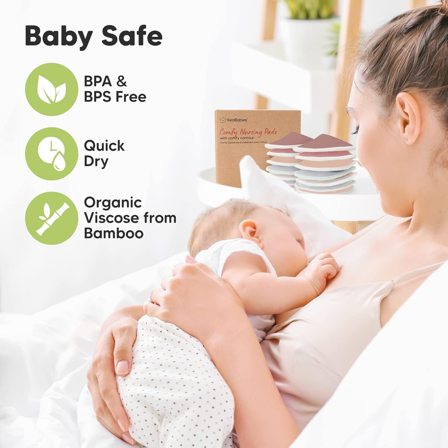 Organic Nursing Pads - 14 Washable Viscose Derived from Bamboo Breastfeeding Pads, Wash Bag