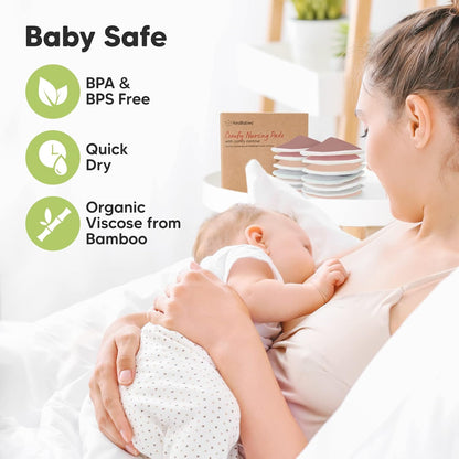 Organic Nursing Pads - 14 Washable Viscose Derived from Bamboo Breastfeeding Pads, Wash Bag
