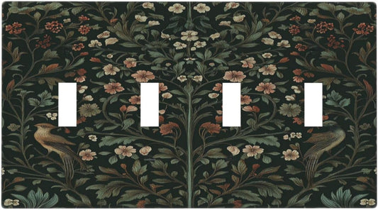 Light Switch Covers Vintage Morris Colorful Flower Green Leaf Quad Toggle Electrical Faceplate 4