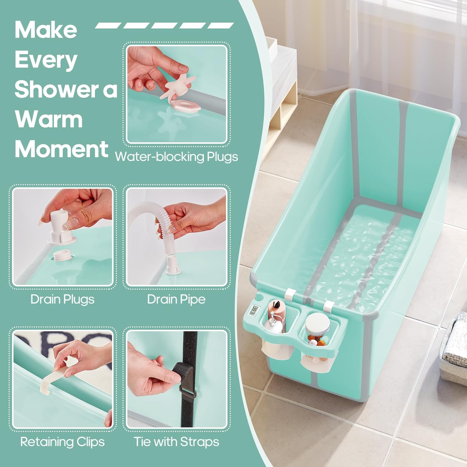Collapsible Baby Bathtub Foldable Bathtub for Toddler Portable Large Foldable Bath Tub Bathtub for