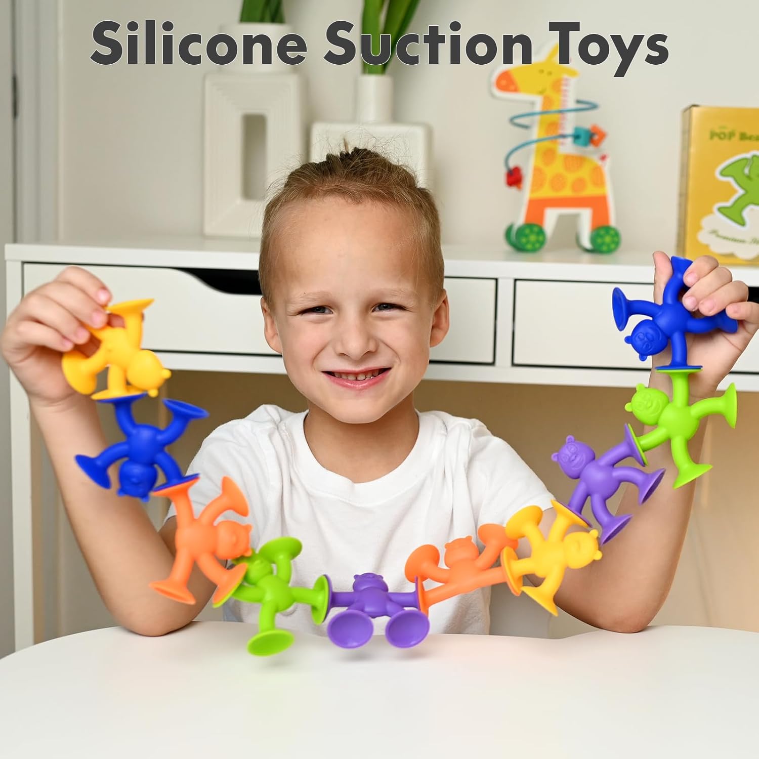 Cute Bear Suction Cup Toy Bath Toys for Kids Ages 4-8 No Hole Bathtub Sensory Toy Airplane Toys for