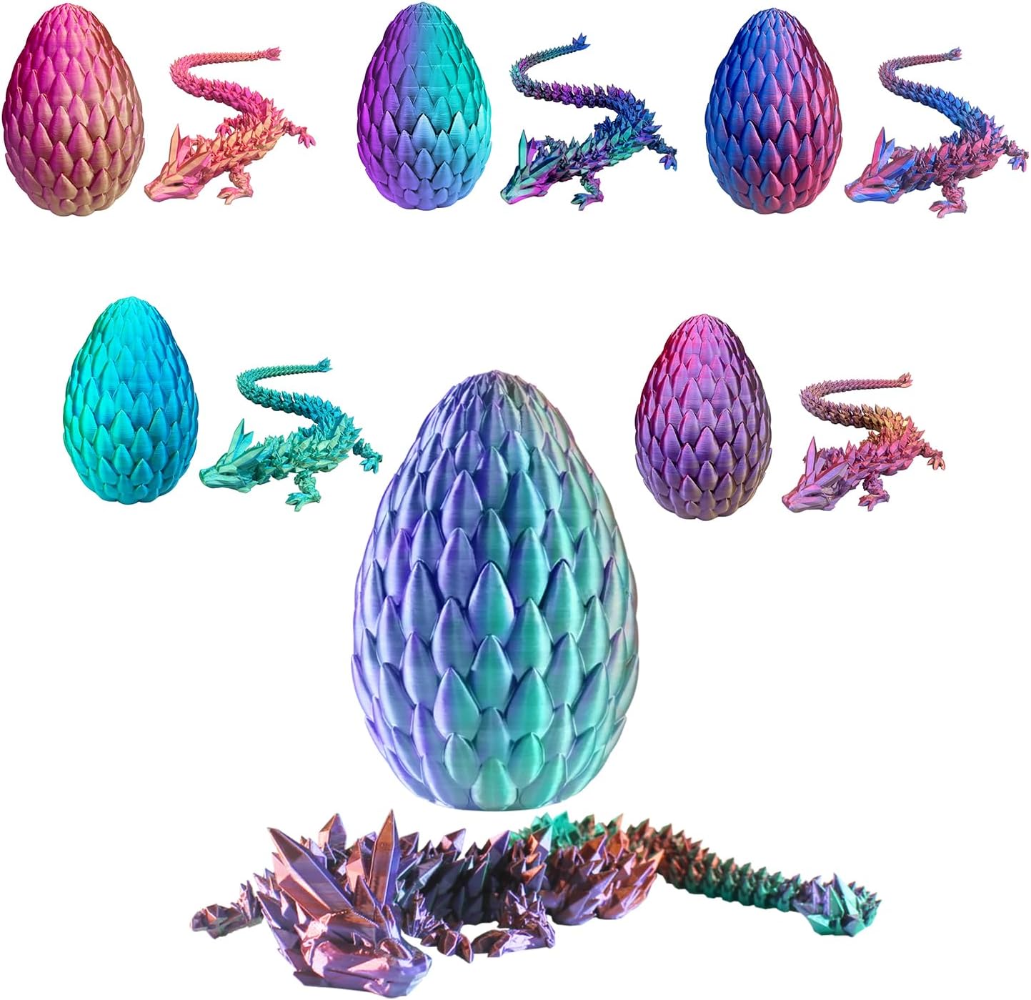 Dragon Eggs with Dragon Inside, 16.5 Inch Large 3D Printed Dragon Egg Articulated Dragon Crystal Dragon Executive Desk Toys Fidget Toy for Autism/ADHD (Blue Green, only Dragon)