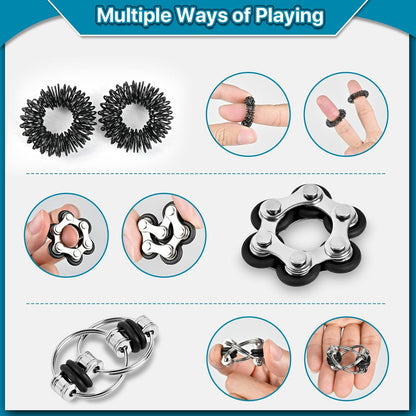 Fidget Toys Adults Pack 6Pcs, EDC Fidgeting Game for Kids Teen Cool Mini Gadget Desk Toys Figette Spinner Figits Rings Classroom ADHD Stress Anxiety Relief Toy Unique Gift for Boys Girls