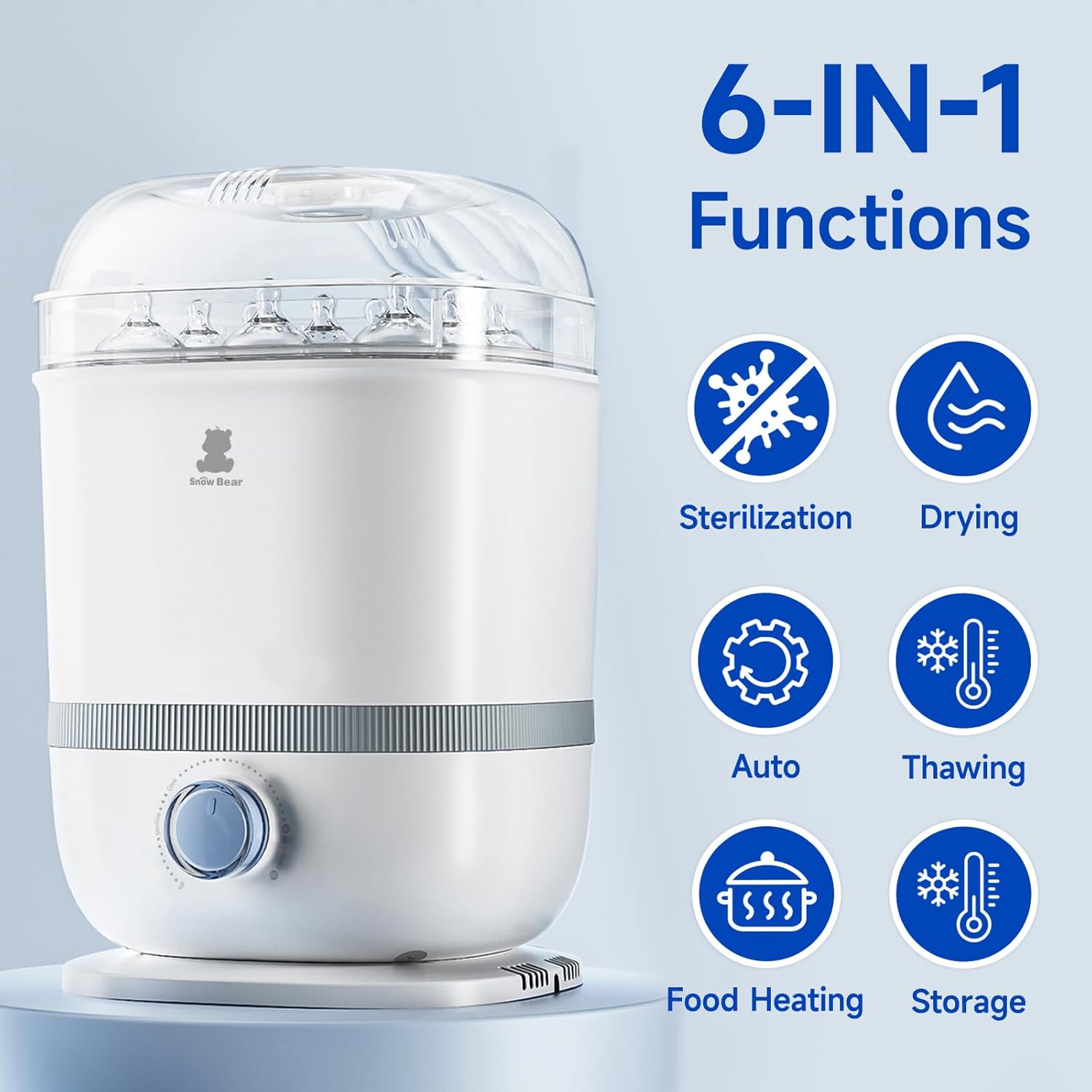 Snow Bear Baby Bottle Sterilizer and Dryer, 6-in-1 Electric Steam Bottle Sterilizer for Baby Bottle