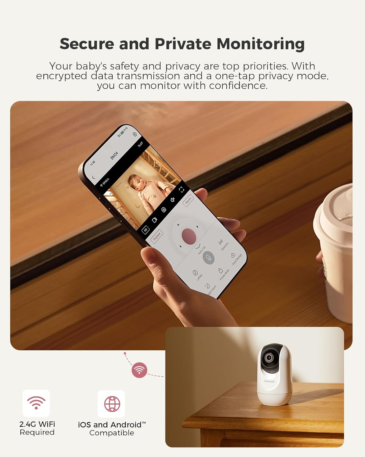 Momcozy Smart WiFi Baby Monitor, APP Control Baby Monitor with Camera & Audio, Danger Zone Alert, Motion & Cry Detection, 1080P Night Vision, 2-Way Talk, Photo & Video Recording (Compatible With BM04)