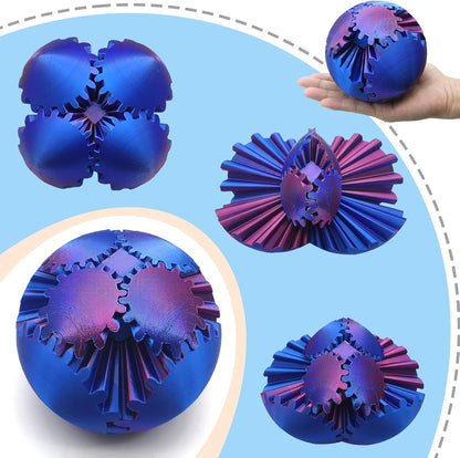 3D Printed Gear Ball Spin Ball, 4inch Large Gear Ball Fidget Toy, Gear Sphere Cube Puzzle, Gearball Fidget Desk Toy, Gearsphere Steampunk Whirling Wonder Fidget Stress Ball (Red Blue Green)