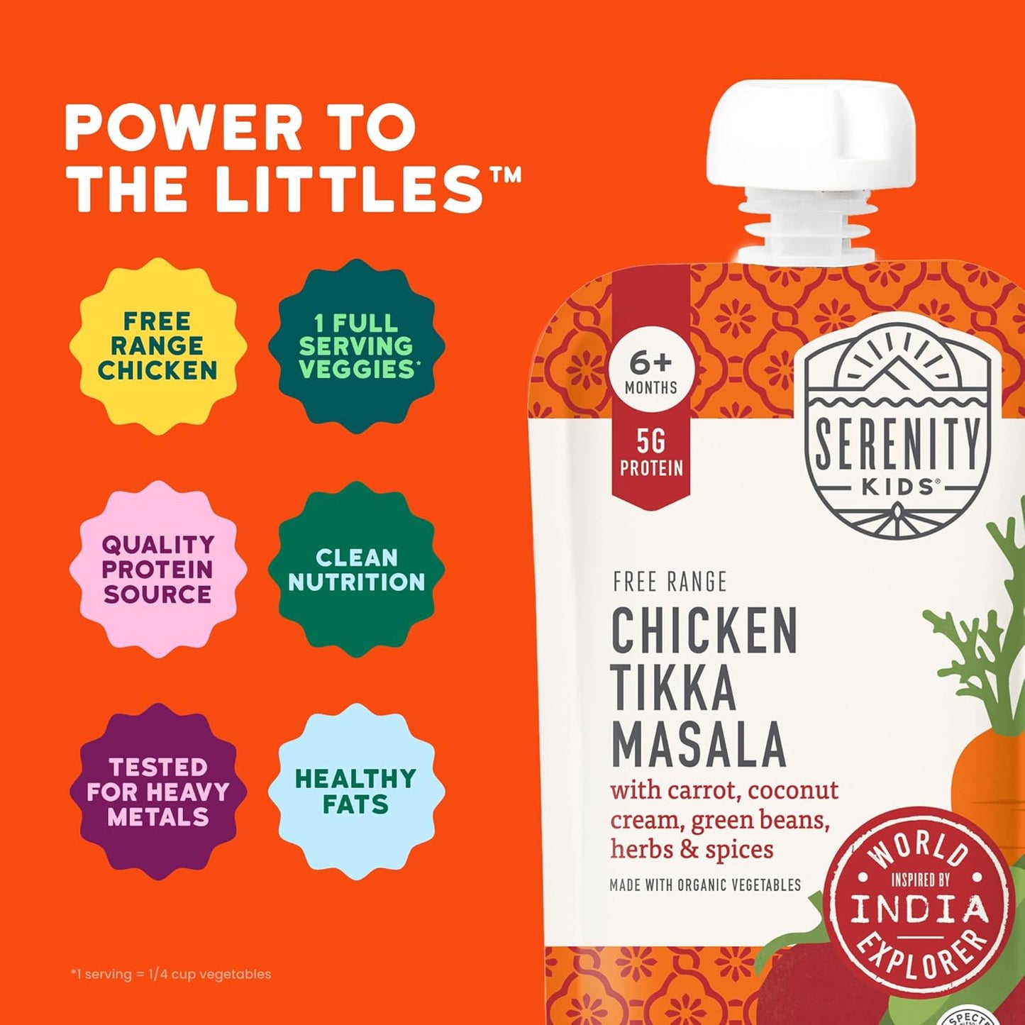 Serenity Kids 6+ Months Chicken Tikka Masala Baby Food Puree Pouches - High Protein Ethically