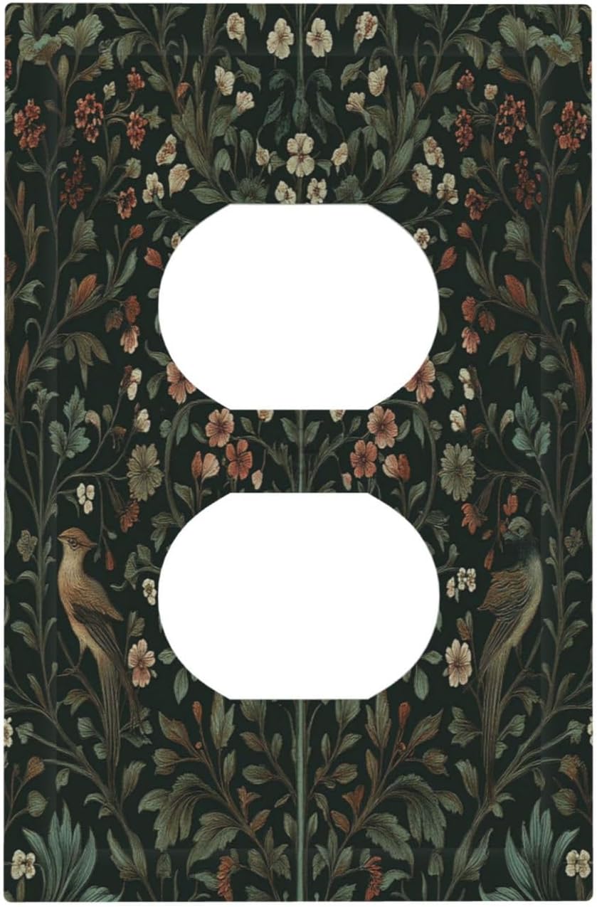 Outlet Covers Vintage Morris Colorful Flower Green Leaf 1 Gang Duplex Light Switch Cover Decorative