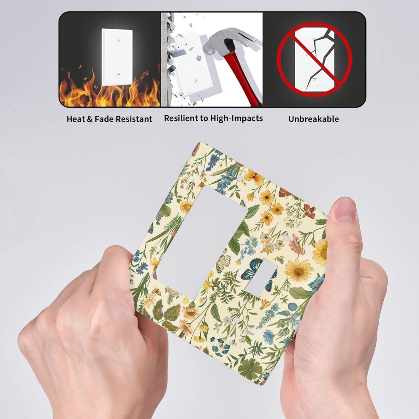 Decorative Outlet Covers Rustic Plant Garden Leaf Flower Butterfly 2 Gang 1 Gang Wall Plate Cover Single Toggle Rocker Combo Light Switch Cover Plate Face Plate for Bedroom Home Decor