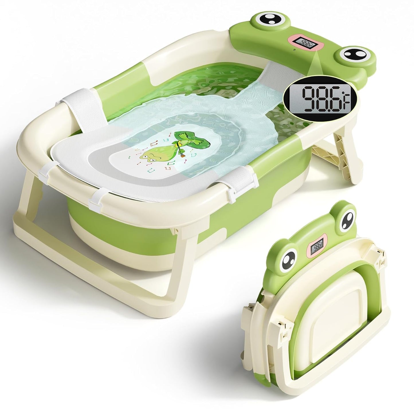 Baby Bathtub, Collapsible Newborn Bathtub for Infant to Toddler 0-24 Months with Soft Cushion and