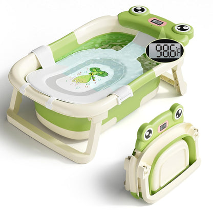 Baby Bathtub, Collapsible Newborn Bathtub for Infant to Toddler 0-24 Months with Soft Cushion and