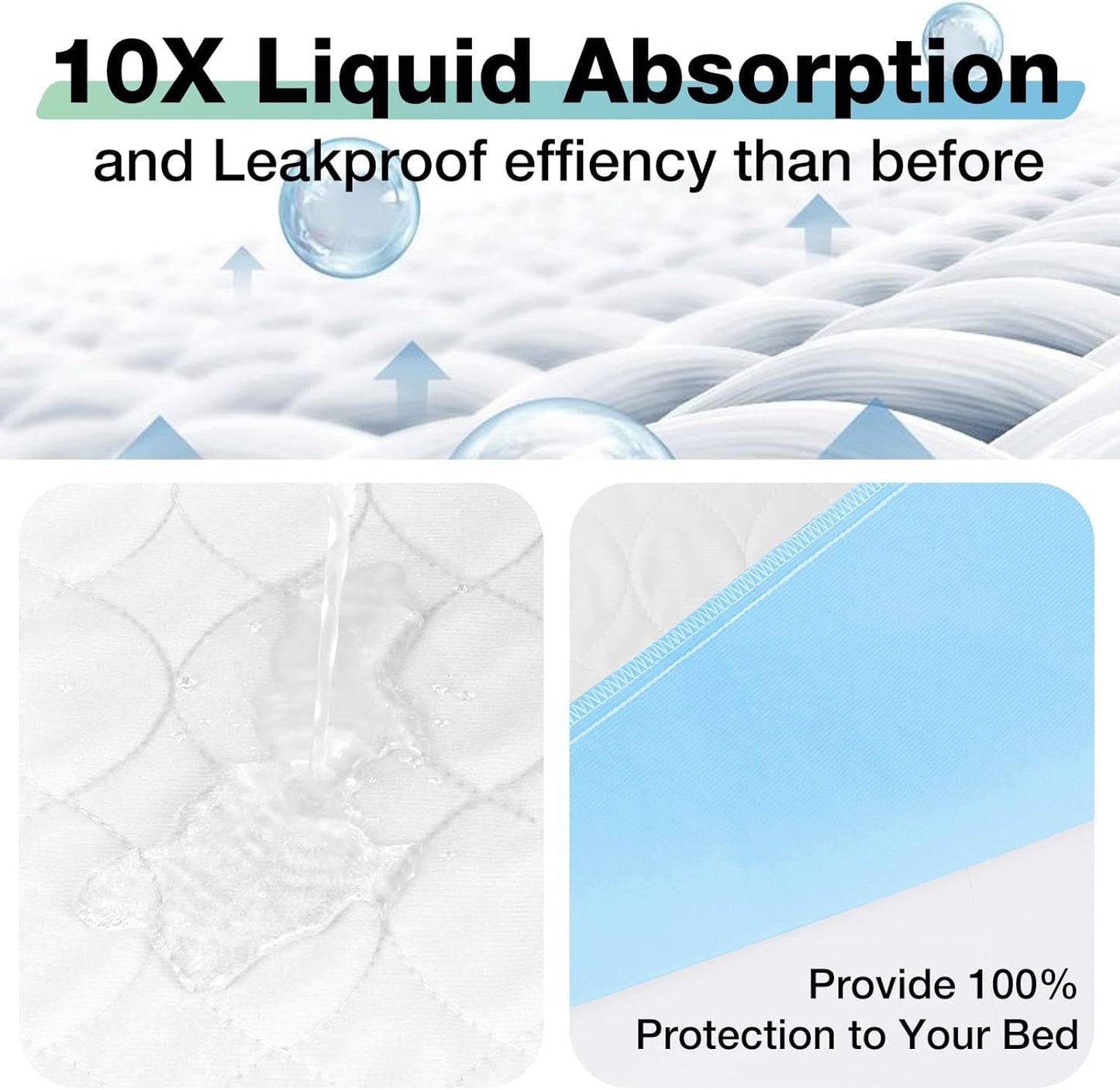 Bed Pads Washable Waterproof, 34" x 52" (2 Pack) Incontinence Bed Pads, Waterproof Bed Pad & Pee