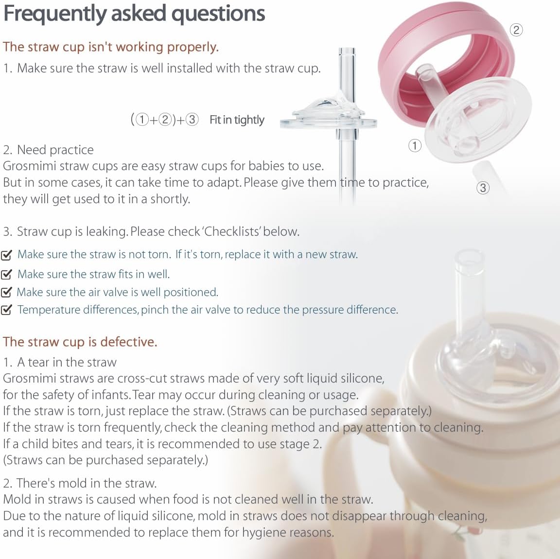 GROSMIMI Spill Proof no Spill Magic Sippy Cup with Straw with Handle for Baby and Toddlers, Customizable, PPSU, BPA Free 6 oz (Beige)