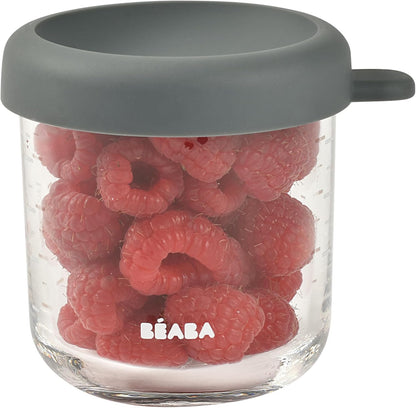 BEABA 8 oz Glass Baby Food Jars with Soft Silicone Air Tight Lids, Glass Storage Containers with