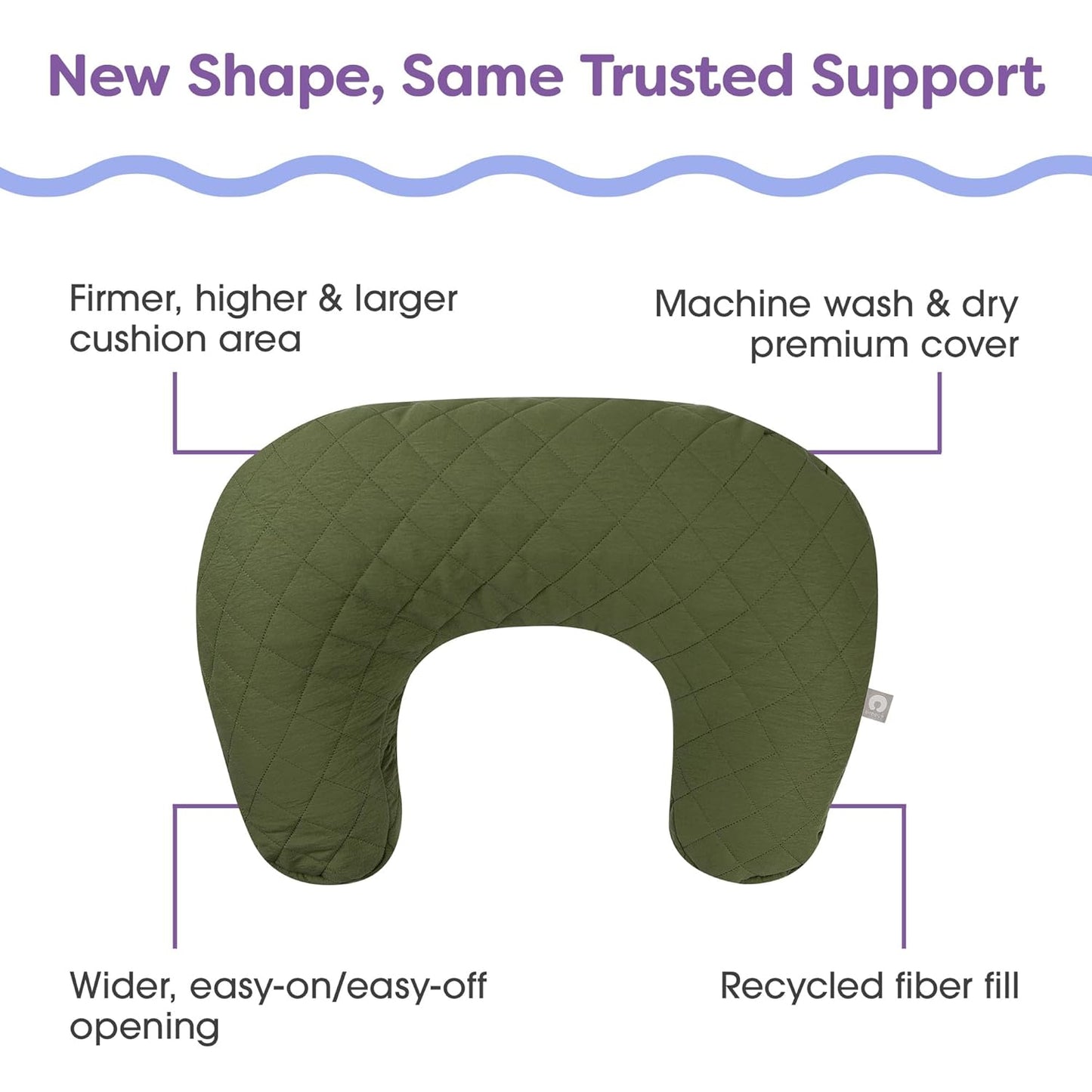 Boppy Nursing Pillow with Luxe Fabric Cover, Quilted Moss, Larger, More Supportive Pillow for