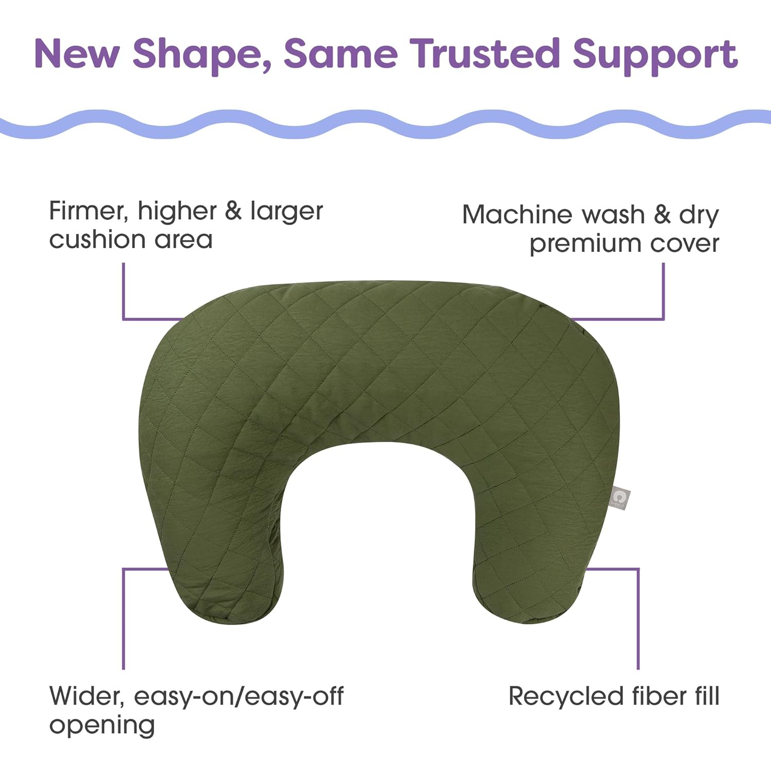 Boppy Nursing Pillow with Luxe Fabric Cover, Quilted Moss, Larger, More Supportive Pillow for
