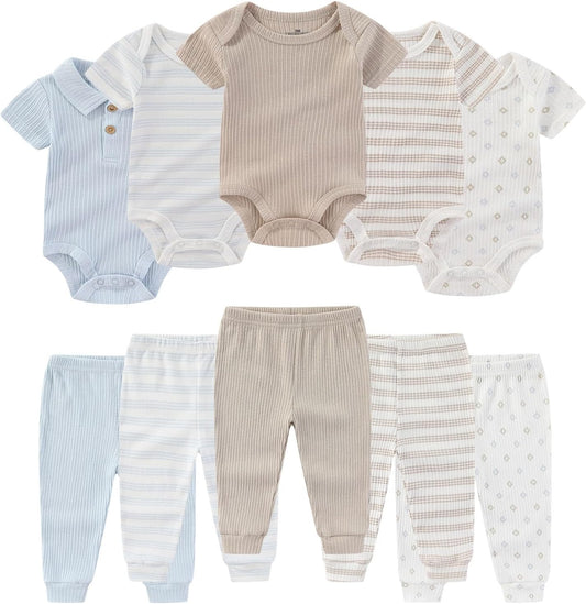 Baby Bodysuit and Pant Set Summer Ribbed Mix Match Infant Boy Girl Clothes Outfits