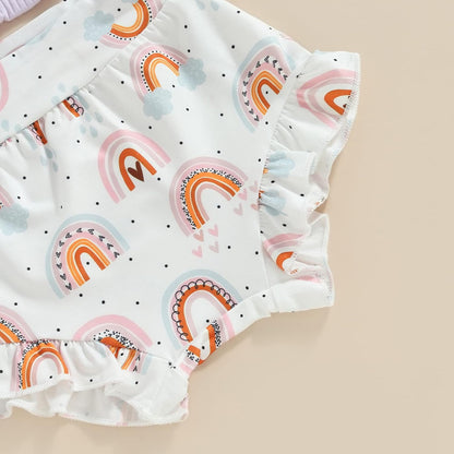 fhutpw Baby Girl Clothes Summer Cute Outfits 3 6 12 18 Months Spaghetti Strap Romper & Floarl Shorts Sets