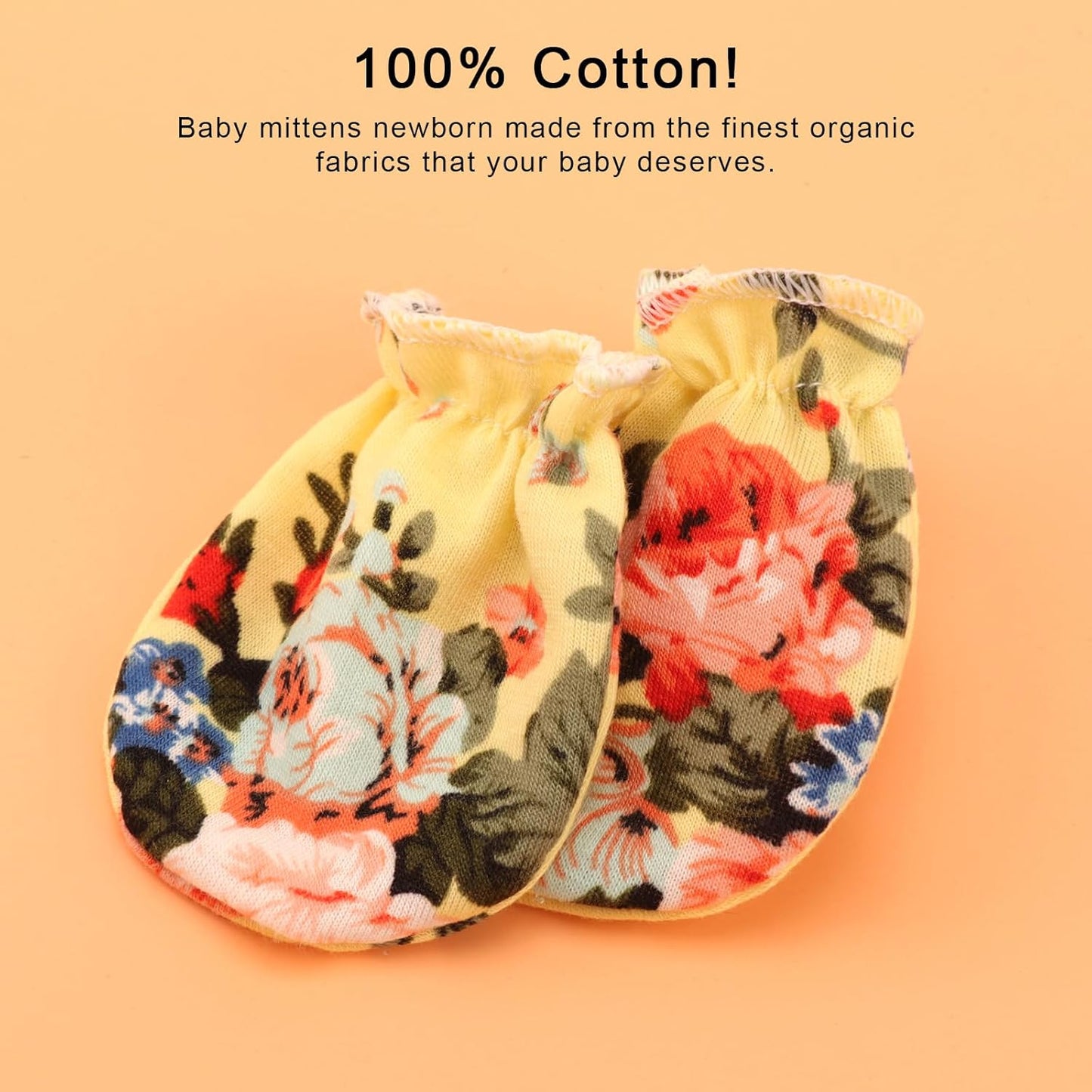 Newborn Baby Mittens No Scratch Cotton Elastic Wrist Gloves Infant Toddler Mittens for Baby Boy Girl 0-6 Months