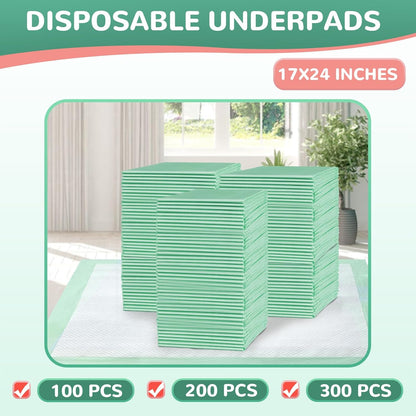 Disposable Underpads 17"×24"(200 pcs) Light Absorbent Bed Pads Small Chucks Pads for Kids, Puppy, Cat and Tioilet
