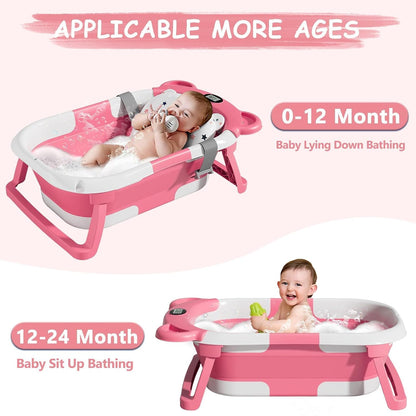 TPN Collapsible Baby Bathtub, Baby Bath Tub with Soft Cushion & Real-Time Thermometer, Baby Bathtub