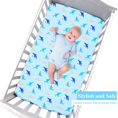 UOMNY Crib Sheet for Baby Boys Shark Fitted Crib Sheets for Standard Crib and Toddler Mattresses