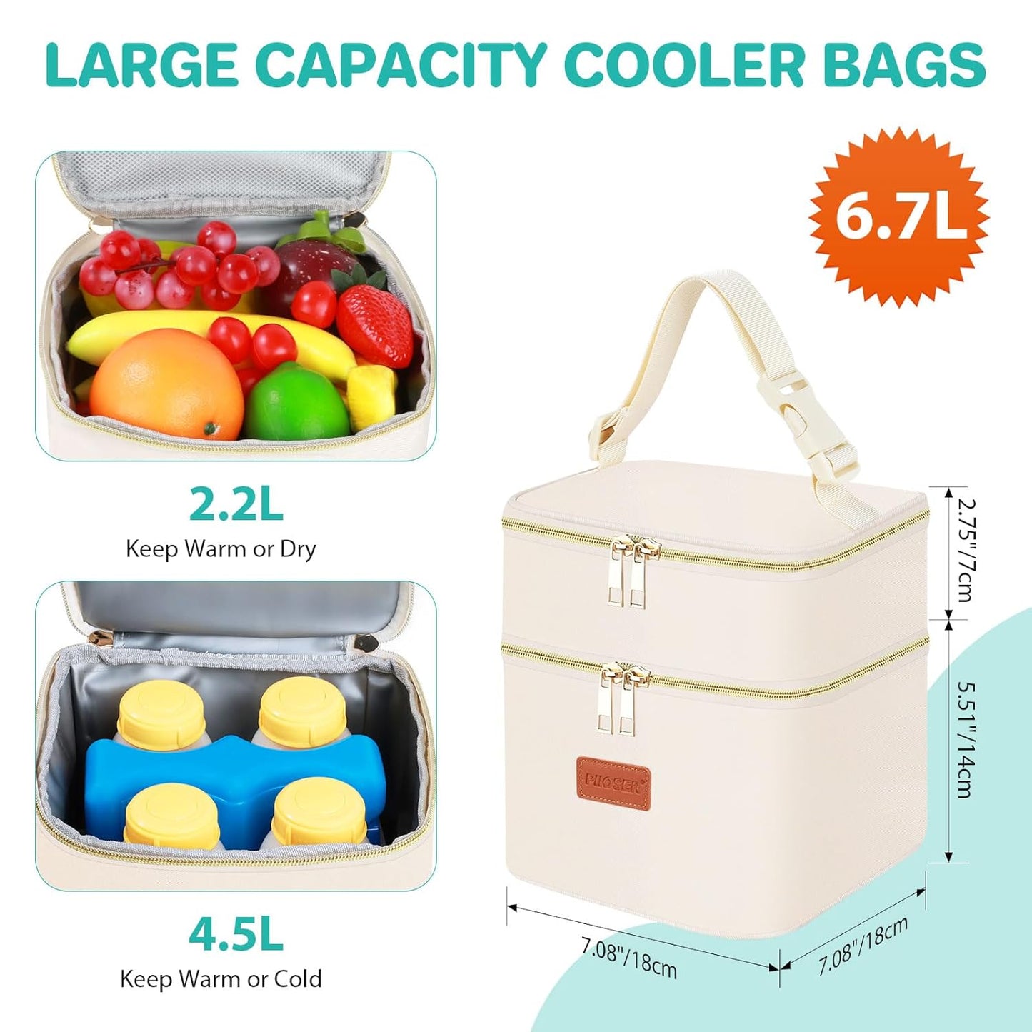PIIOSER Breast Milk Storage Cooler Bag with Ice Pack, Fits 4 Baby Bottles Up to 5 Ounce, Small