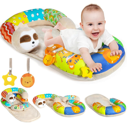URMYWO Tummy Time Mat - 4 in 1 Cozy Tummy Time & Seated Support Pillow, Tummy Time Pillow for Newborn 0-12 Months, Infant Baby Sit Me Up Floor Seat Early Sensory Development Gifts Tummy Time Play Toys
