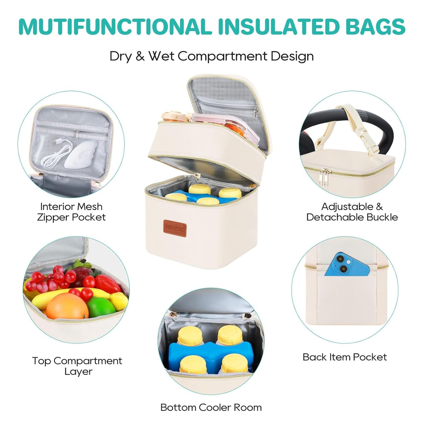 PIIOSER Breast Milk Storage Cooler Bag with Ice Pack, Fits 4 Baby Bottles Up to 5 Ounce, Small