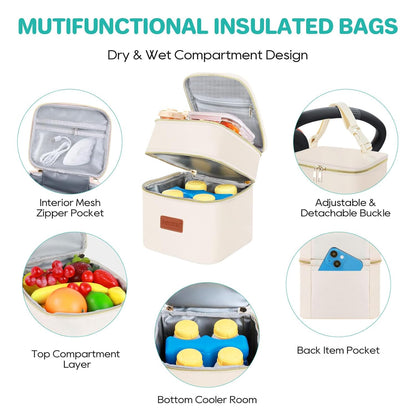 PIIOSER Breast Milk Storage Cooler Bag with Ice Pack, Fits 4 Baby Bottles Up to 5 Ounce, Small
