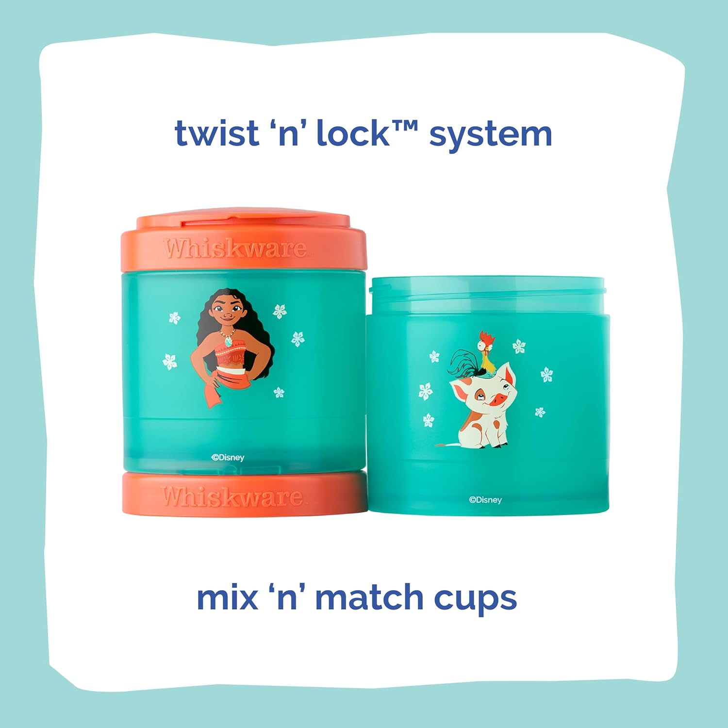 Whiskware Disney Princess Moana, Stackable Snack Containers for Kids, 3 Stackable Snack Cups for