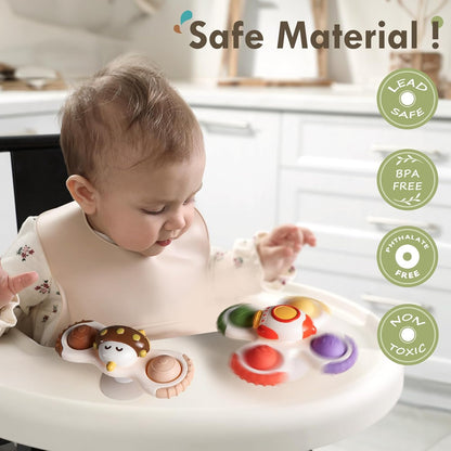 ALASOU 3PCS Pop Suction Cup Spinner Toys for 1 Year Old Boy Girl|Novelty Spinning Tops Toddler Toys Age 1-2|Sensory Baby Bath Toy for Toddlers 1-3|12 18 Months Boy Birthday Gift for Infant