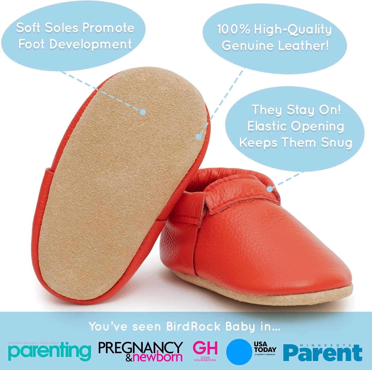 BirdRock Baby Fringeless Moccasins - Genuine Leather Boys and Girls Shoes for Newborns, Infants, Babies, Toddlers