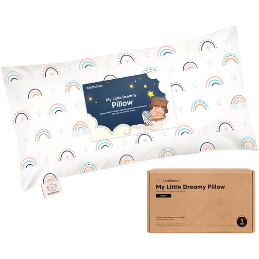 Toddler Pillow with Pillowcase - 10x18 My Little Dreamy Kids Travel Bed Pillows for Sleeping, Organic Cotton Small Pillowcase, Soft & Breathable, Machine Washable, 2-5 Years Old (Jolly Rainbow)