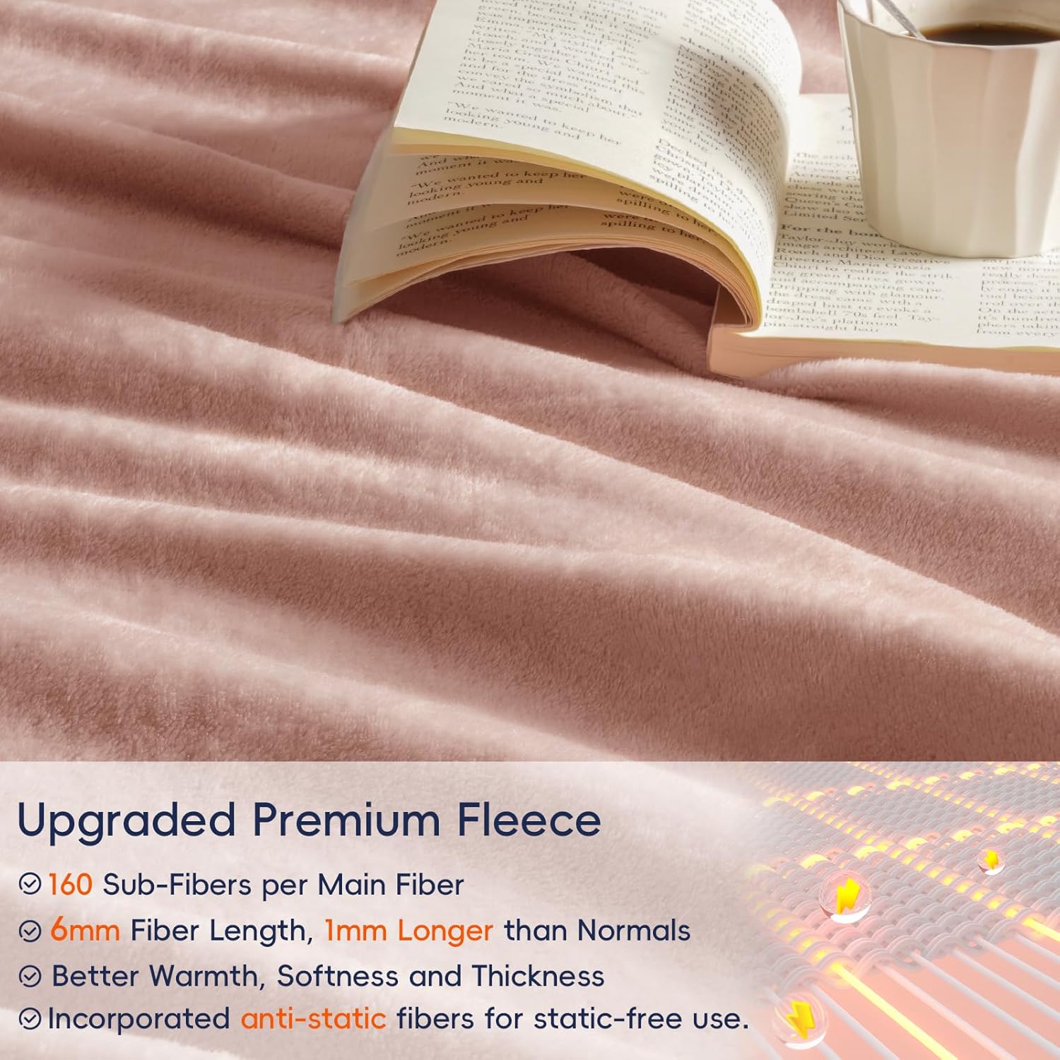 PHF Ultra Soft Fleece Blanket Queen Size, No Shed No Pilling Luxury Plush Cozy 300GSM Lightweight