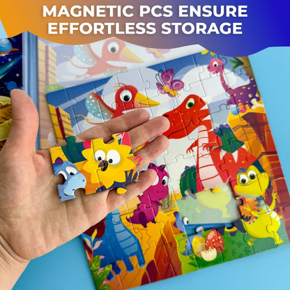 QUOKKA Magnetic Puzzles for Toddlers 4-6 - 2x48 Travel Puzzle Games for Kids Ages 3-5 Years Old - Dinosaur Car Activities Toy for Boys and Girls 2-4 yo - Space Learning Magnet for Road Trip