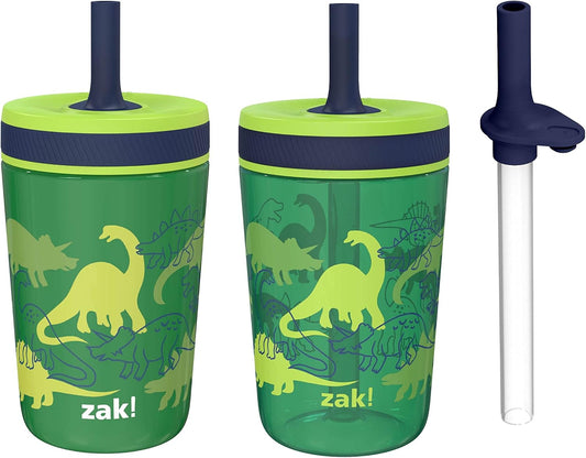 Zak Designs Dino Camo Kelso Tumbler 3pc Set, Leak-Proof Screw-On Lid with Straw, Bundle for Kids