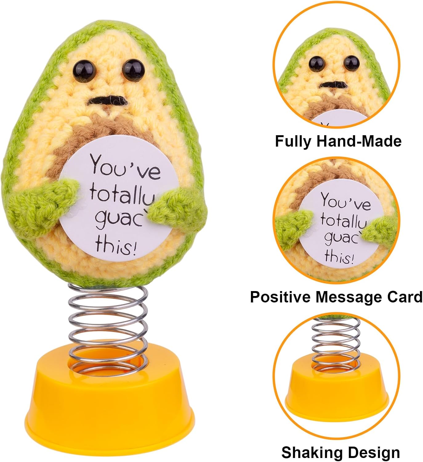 Funny Positive Shaking Avocado Knitting Doll, Handmade Emotional Support Crochet Avocado Car Ornament Gift with Base for Car Interior Home Office Desk Decoration, Light Avocado