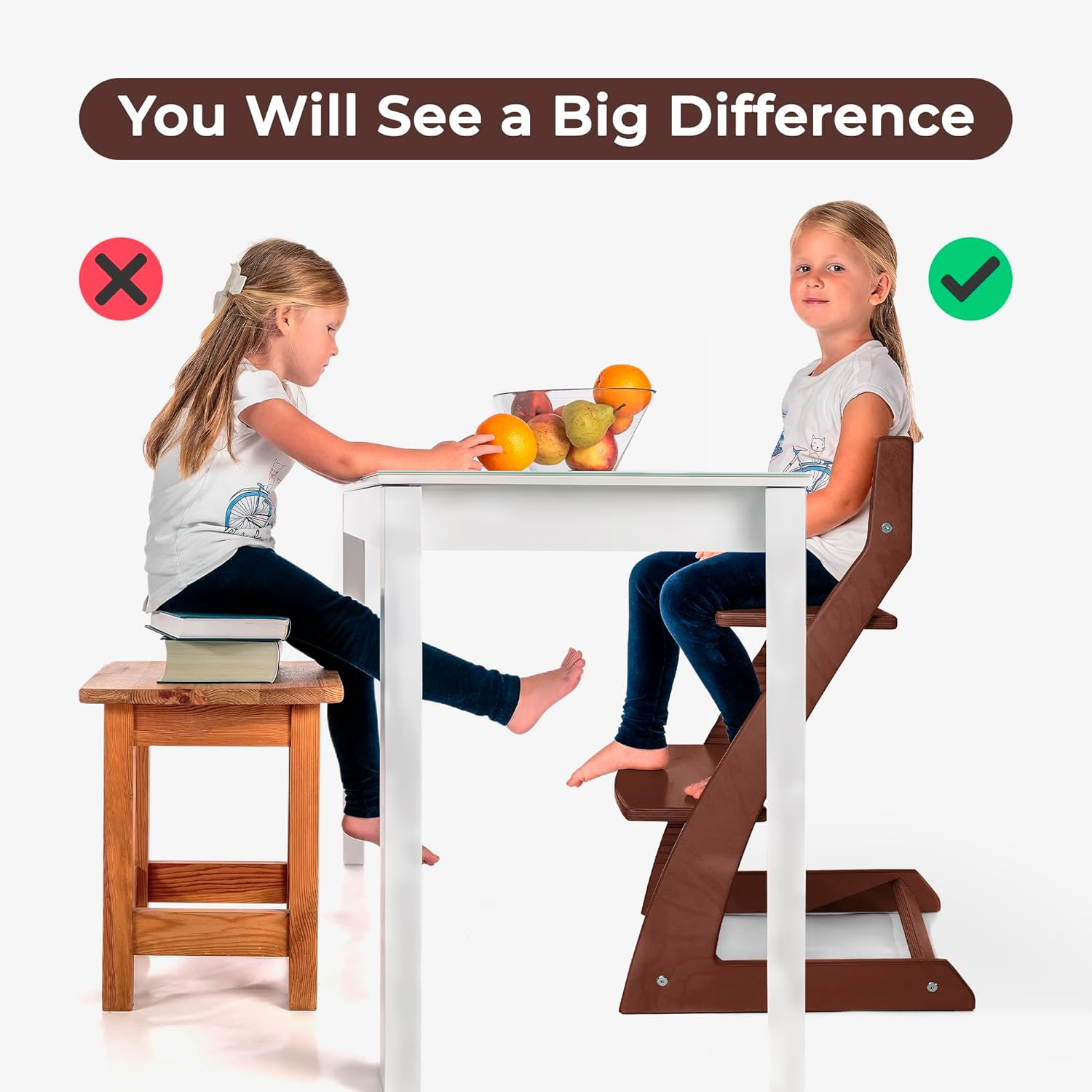 FORNEL Adjustable High Chair in Dark Walnut Finish | The Forever Chair That Grows from Toddler to
