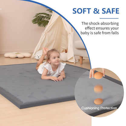 Ultra Soft Baby Play Mat for Floor,1.3" Thick Elasti-Foam 50x50 Playpen Mat for Toddlers Infant kids,Water-Repellent Coral Velvet for Tummy Time,Non-Slip Backing Safe for Crawling,Tatami Style (Dark Grey)