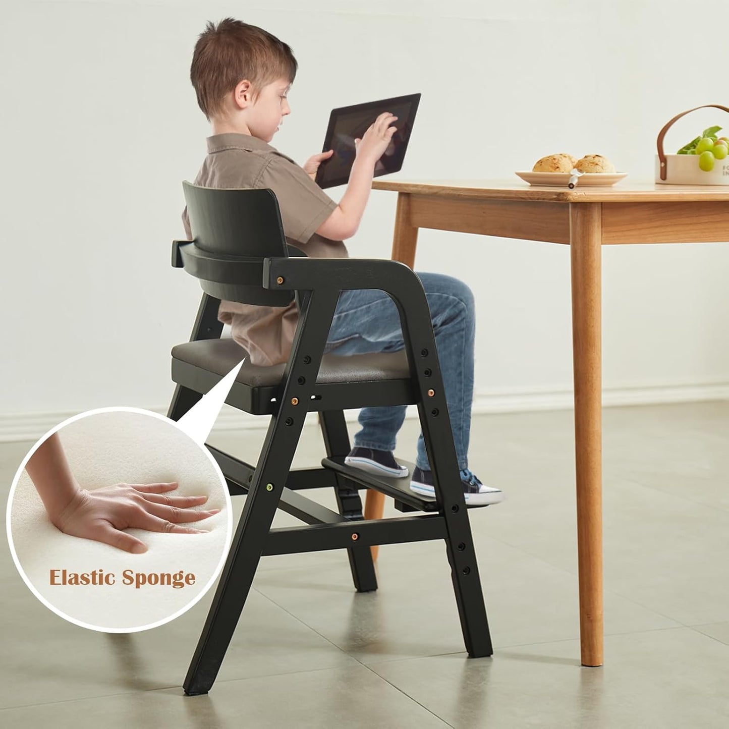 Solid Wood high Chairs for Toddlers,High Chair Grows with Kid for Dining, Study Chair for Children