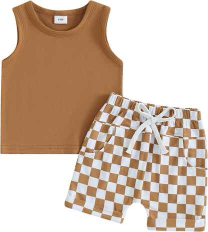 Kupretty Baby Boy Summer Clothes Sleeveless Tank Tops Vest T-Shirt + Casual Shorts Toddler Outfits Set