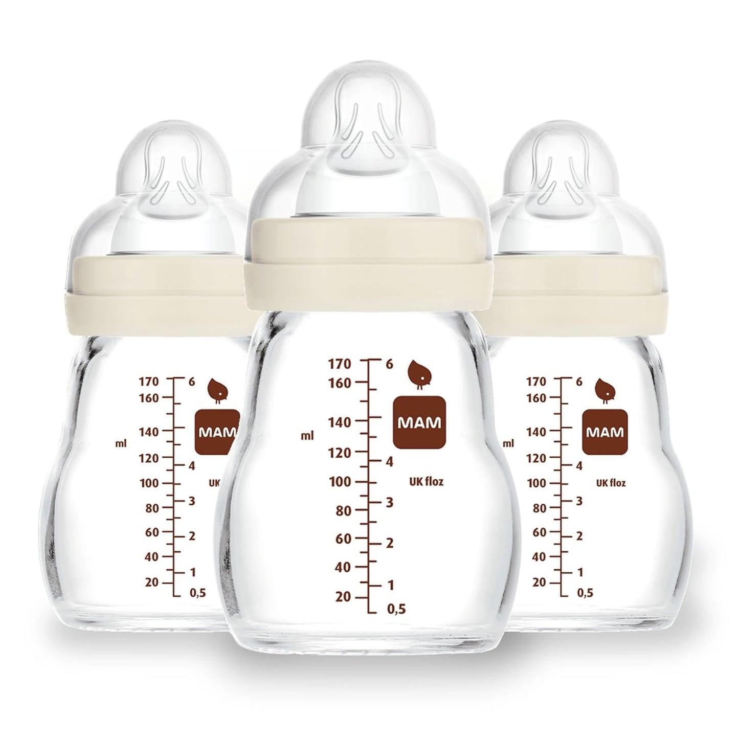 MAM Feel Good Slow Flow Premium Glass Baby Bottles, Easy Switch Between Breast and Bottle, 6oz, 0+