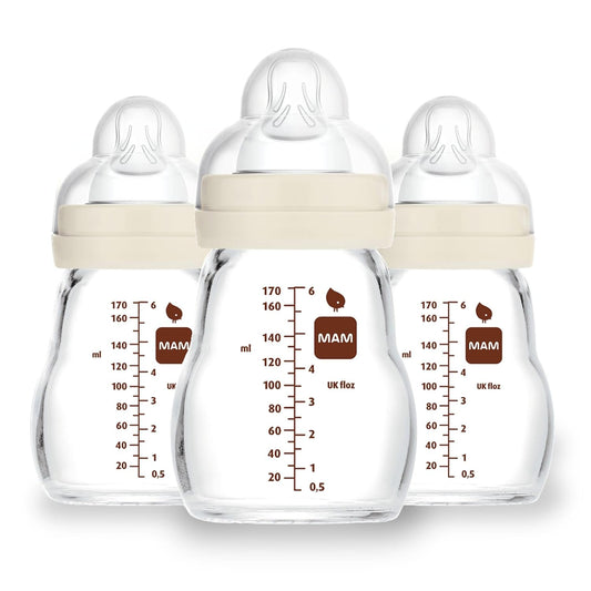 MAM Feel Good Slow Flow Premium Glass Baby Bottles, Easy Switch Between Breast and Bottle, 6oz, 0+