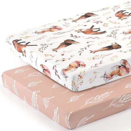 GRSSDER Stretchy Ultra Soft Jersey Knit Fitted Pack n Play Sheets Set 2 Pack, Fit Portable/Mini