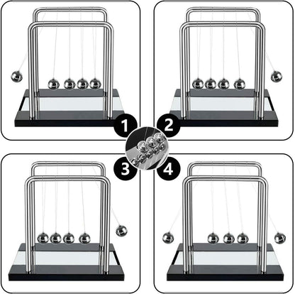Oversized Newton's Cradle, Desk Table Decor Metal Pendulum Ball Newton Ball Physics Science Pendulum Steel Balance Bal l for Office Physics Teacher Toys- with Mirror
