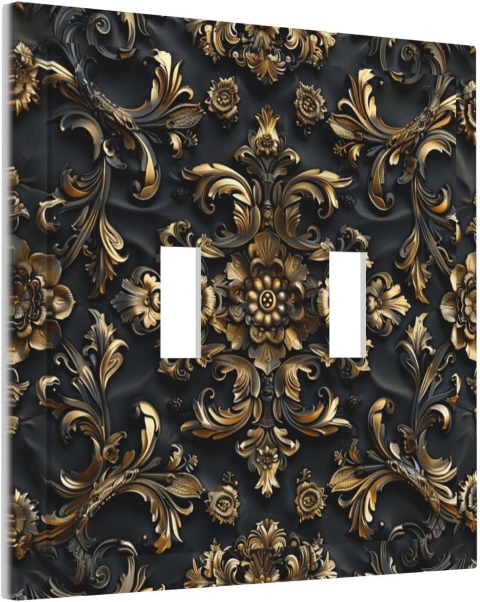 Decorative Switch Covers Plate Rococo Vintage Black Golden Leaf Morris Vine 2 Gang Wall Plate Unique Double Toggle Light Switch Plate Wall Cover Plate Faceplate for Bedroom Home Decor