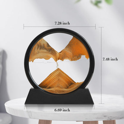 KPNUWN Moving Sand Art Liquid Motion, 3D Deep Sea Sandscape Color Quicksand Decor, Round Glass Moving Sand Art Picture Relaxing Desktop Home Office Work Decor (7 inch- Orange)